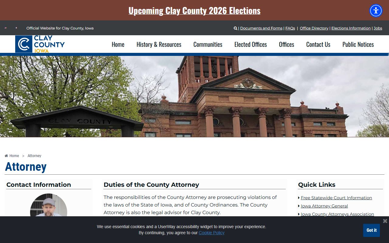 Clay County Attorney page for court records after jail arrest