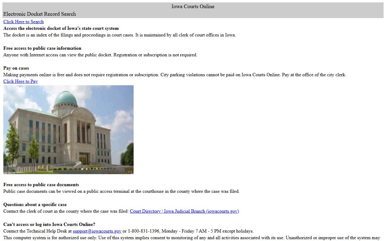Iowa Courts Online search for Clay County court records after jail arrest