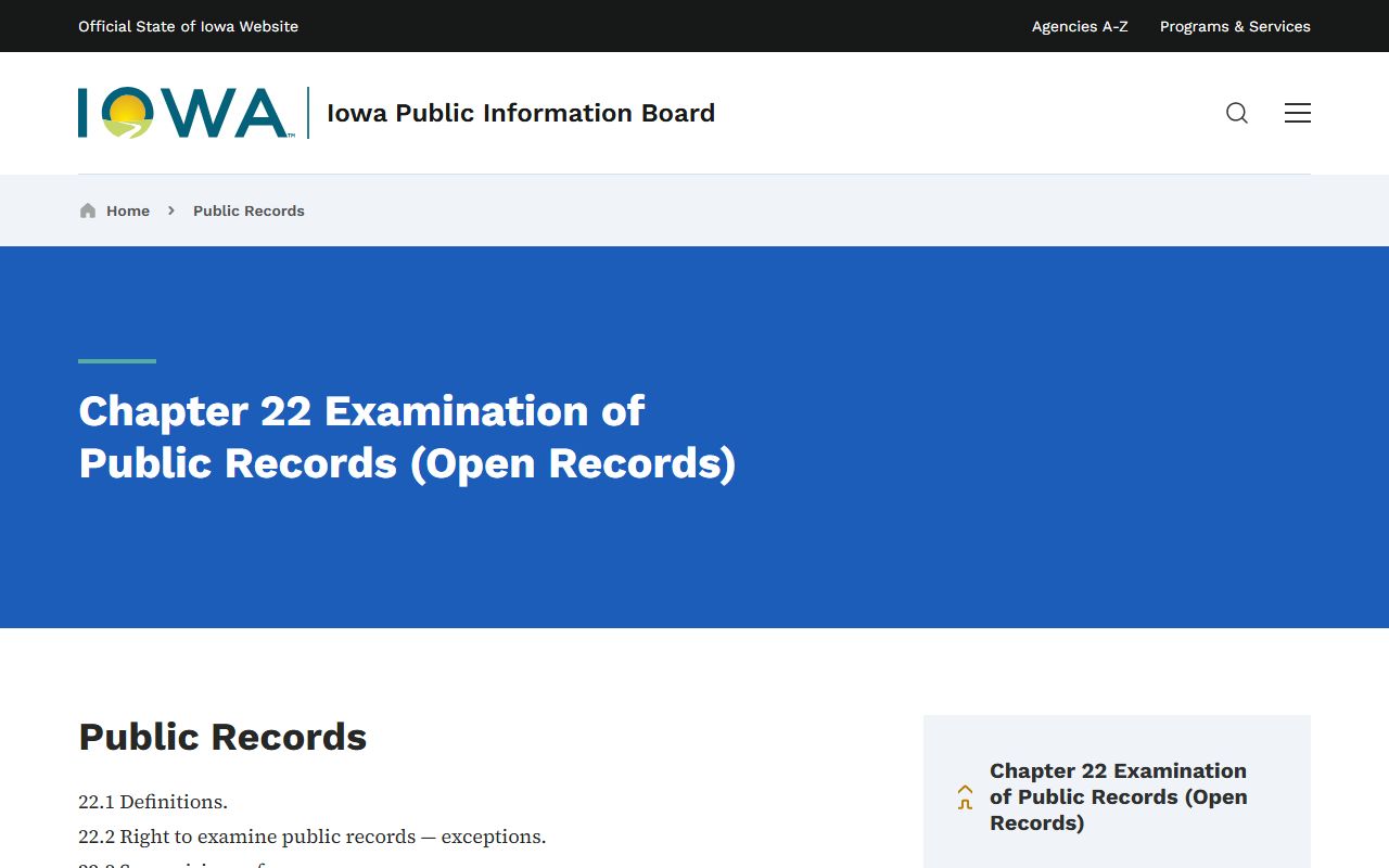 Iowa Chapter 22 public records limits for Clay County court records after arrest