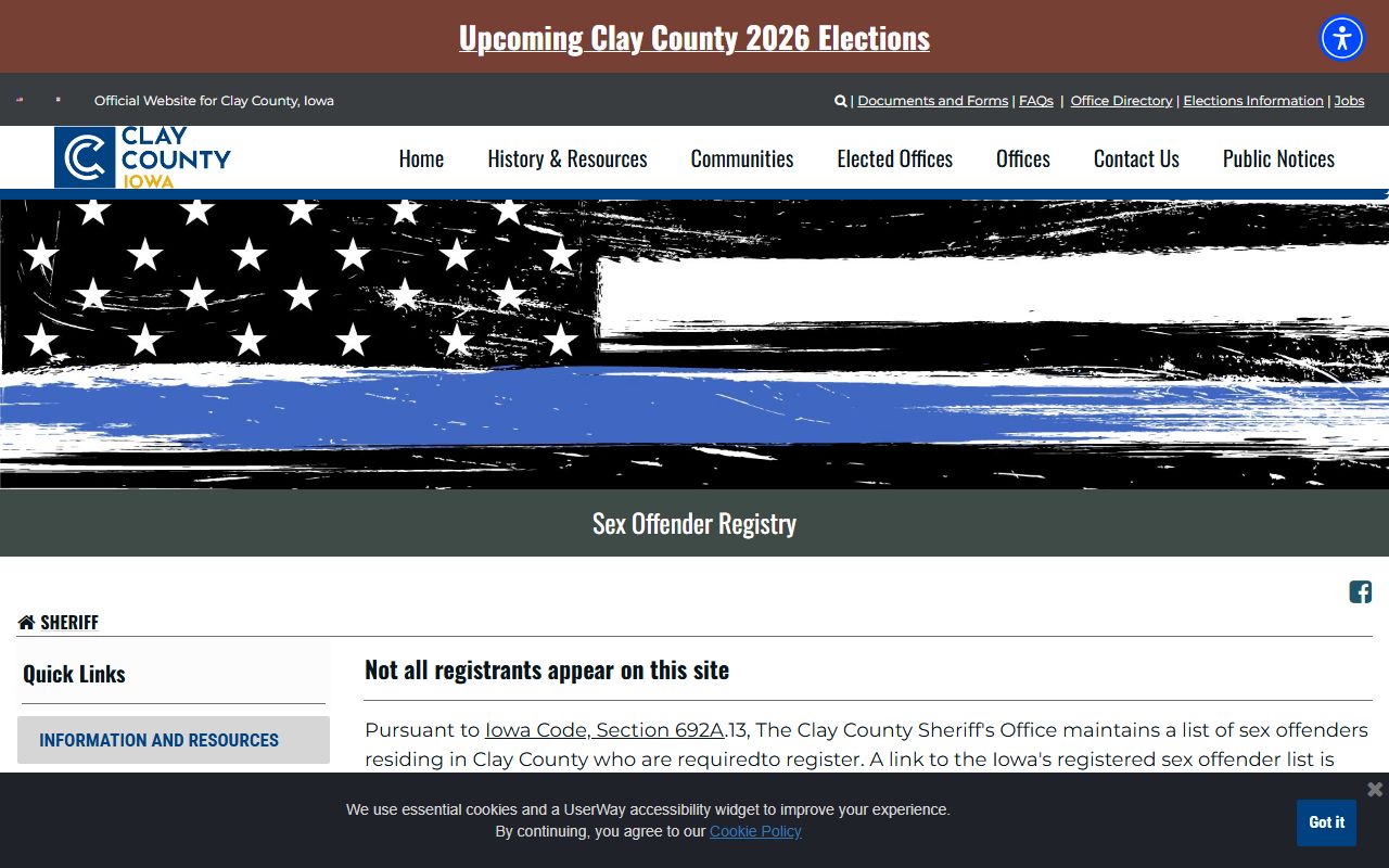 Clay County jail mugshots context from sheriff sex offender registry page